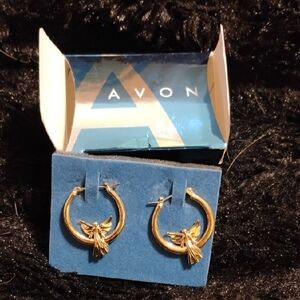 Avon Gold Bow Hoop Earrings